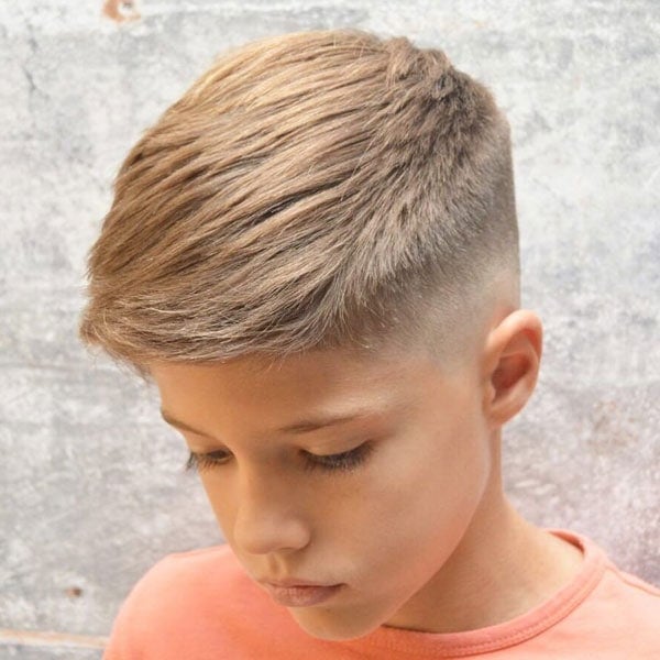 Boys Short Hair Side Swept with Fade Haircut on Sides