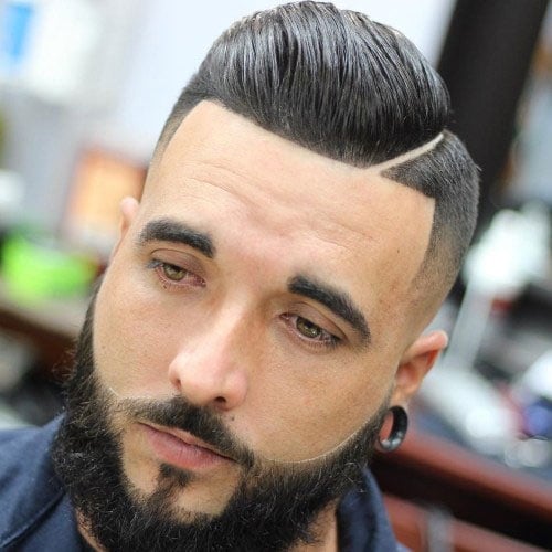 Comb Over Fade + Hard Part + Line Up + Beard Design