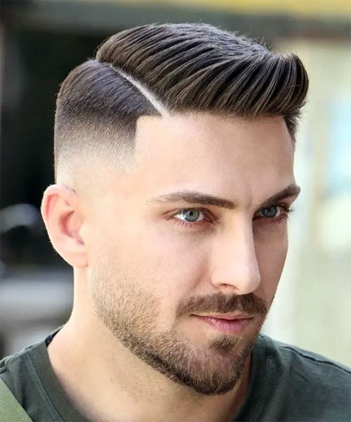 Comb Over Fade with Hard Part