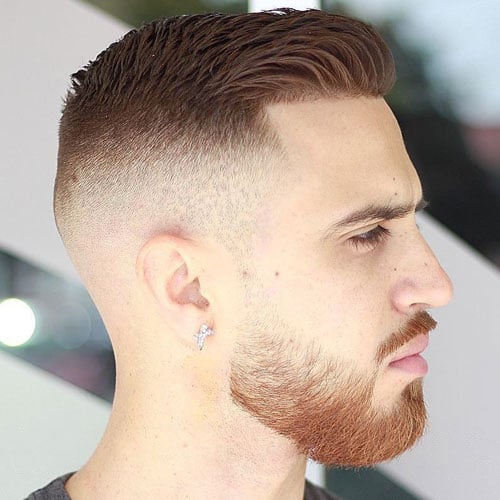 Crew Cut with High Fade and Full Beard