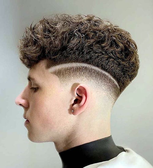 Curly Fade with Shaved Line