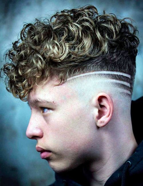 Curly Hair Fade with A Design