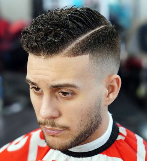 Curly Hair Side Part Fade