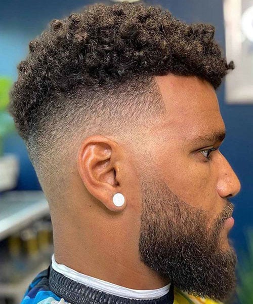 Curly Hair with High Fade and Beard