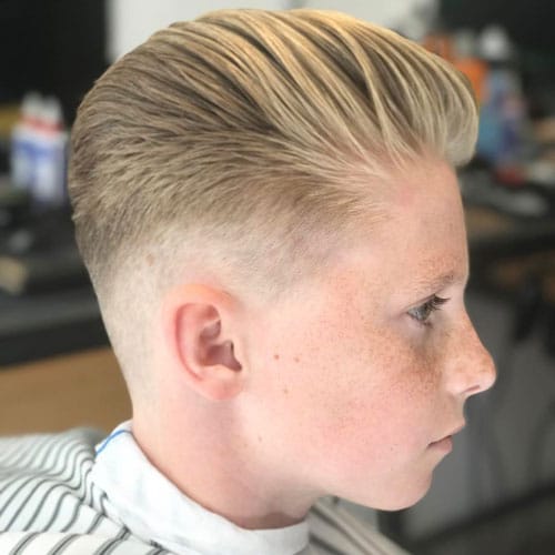 Cute Boys Haircuts - Brushed Back Hair with Fade on the Sides