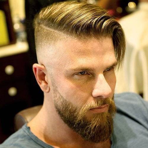 Disconnected Undercut Fade Comb Over with Beard