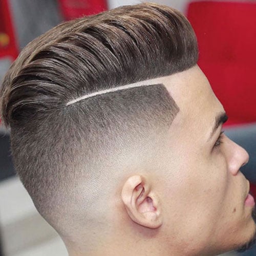 Haircuts with Parts - Textured Pompadour with Hard Part and High Skin Fade