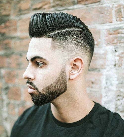 Hard Comb Over Pomp with High Bald Fade