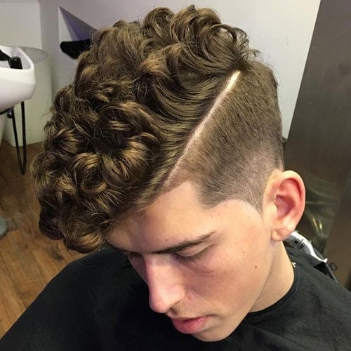 Hard Part Hairstyle - Cool Textured Curly Hair with Fade and Part