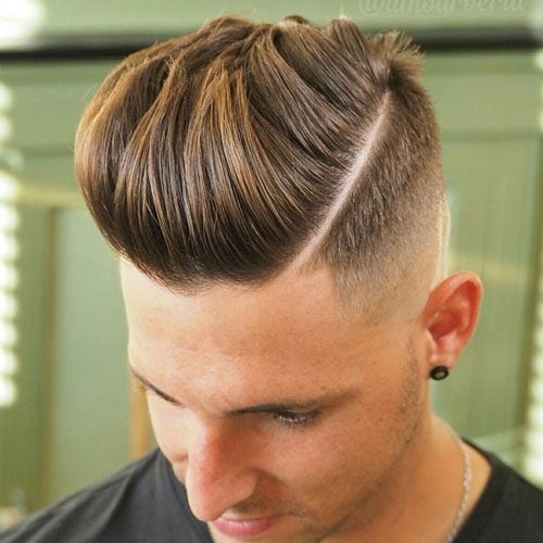 Hard Part Pompadour with High Fade