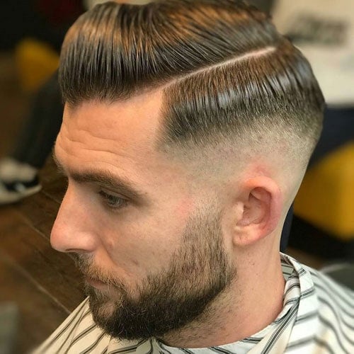 Hard Side Part with High Fade and Full Beard