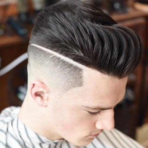 High Fade + Part + Textured Pompadour