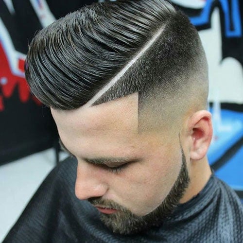 High Skin Fade with Hard Side Part and Shape Up