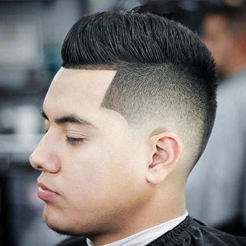 High Skin Fade with Shape Up and Fohawk Top