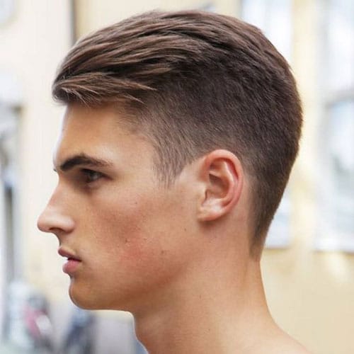 High Taper Fade + Textured Side Swept Fringe