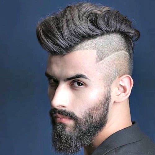 Long Faded Mohawk with Design and Beard