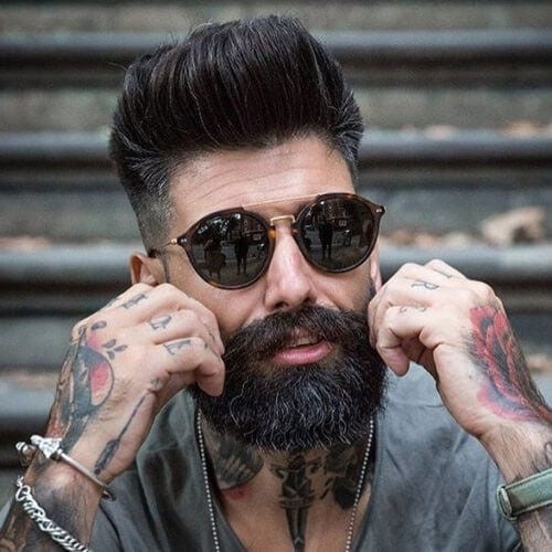 Long Pompadour + High Fade + Beard