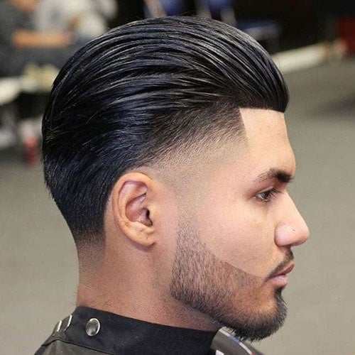 Low Drop Fade + Line Up + Shiny Slicked Back Top