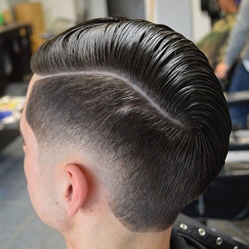 Low Drop Fade with Hard Part Comb Over