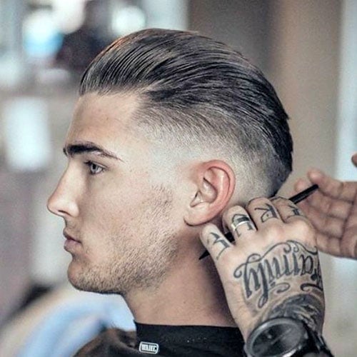 Low Fade with Slicked Back Haircut