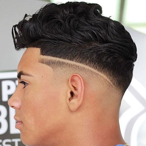 Low Skin Fade with Line Up and Quiff