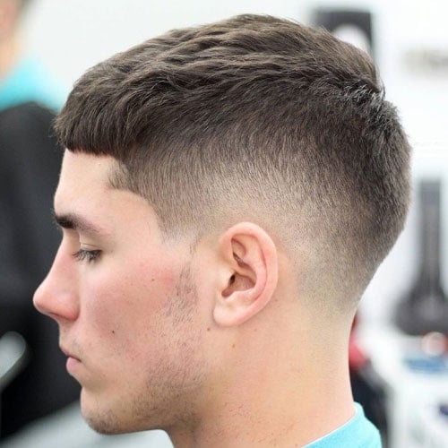 Low Taper Fade with Crew Cut and Short Fringe