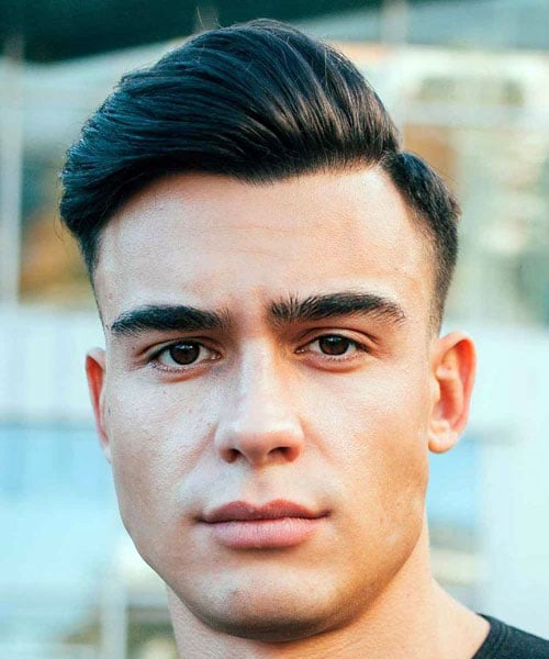 Medium Comb Over Pomp with Fade