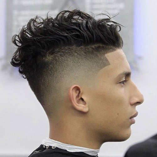 Messy Curly Hair with High Skin Fade and Line Up