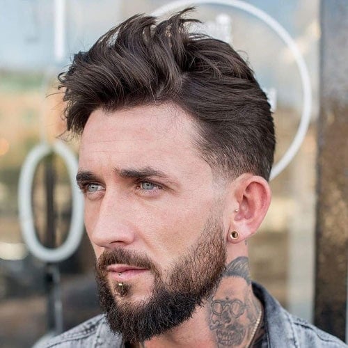 Messy Hair with Low Taper Fade and Beard