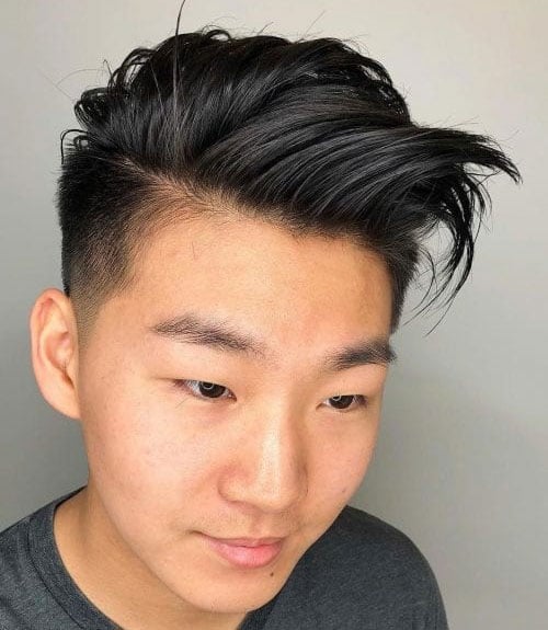 Messy Side Swept Hairstyle with Taper Fade For Asian Hair