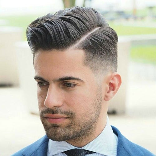 Mid Fade with Hard Side Part