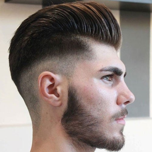 Mid Skin Fade + Pompadour + Beard