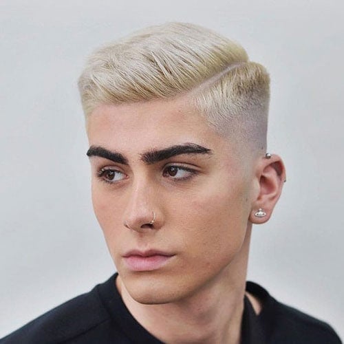 Platinum Blonde Short Hairstyle with Taper Fade