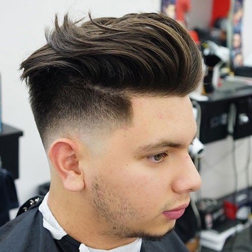 Pompadour with Low Skin Fade