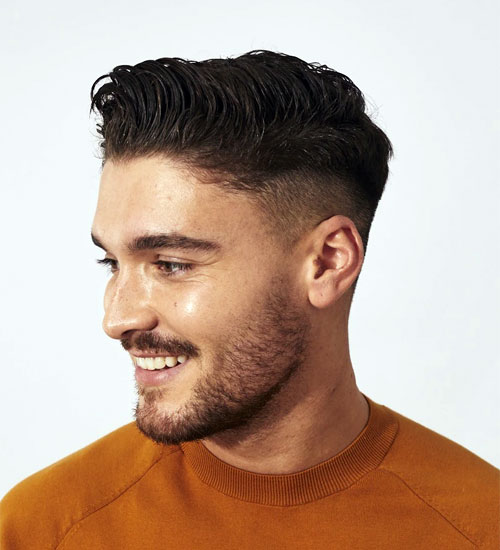 Quiff with Side Swept Fringe and High Taper