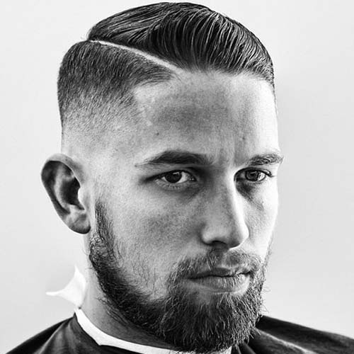 Shaved Part Haircut - Low Bald Fade with Hard Part and Comb Over