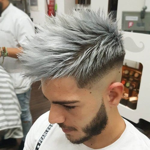 Shaved Sides + Spiky Hair on Top + Grey Dyed Hair