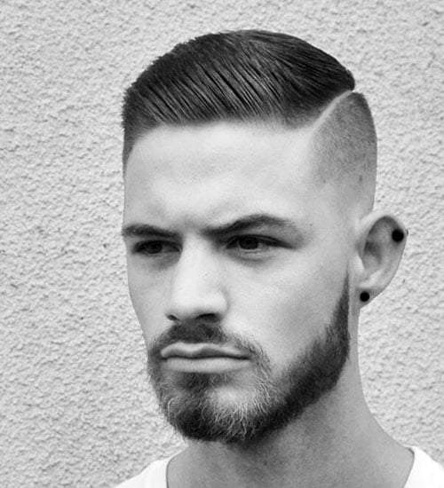 Short Comb Over Fade with Shaved Part