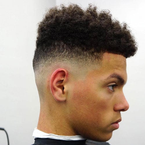 Short Curly Hair + Low Bald Fade