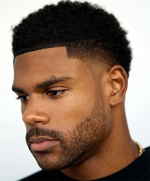 Short Curly Hair with Low Fade and Line Up