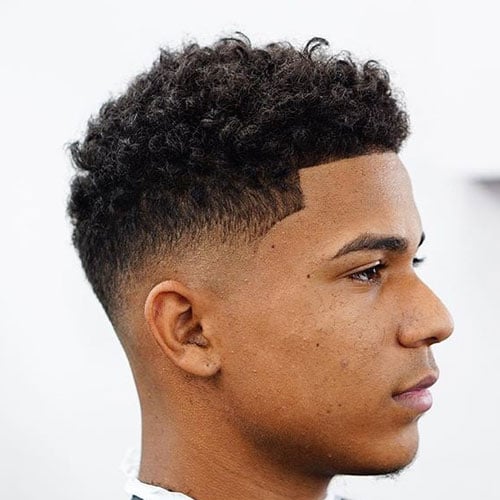 Short Curly Top + Low Bald Fade + Shape Up