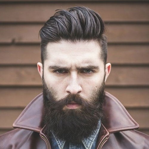 Short Sides + Brushed Up Top + Thick Long Beard