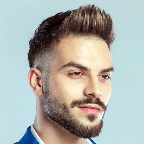 Short Spiky Front with Mid Fade and Short Trimmed Beard