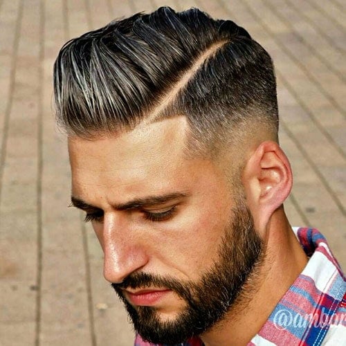 Side Part Haircut For Men - High Skin Fade with Hard Part and Beard