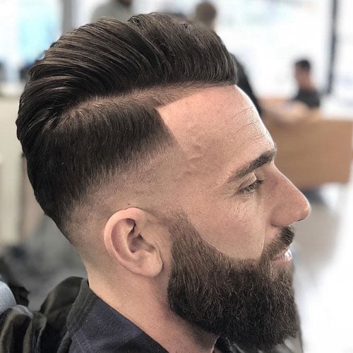 Side Part Pompadour + Razor Fade + Line Up