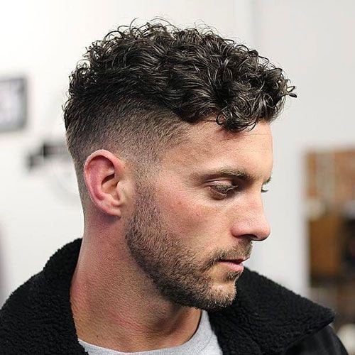 Side Swept Curly Crew Cut Fade