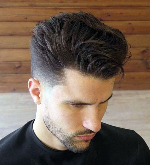 Side Swept Quiff with Mid Drop Fade