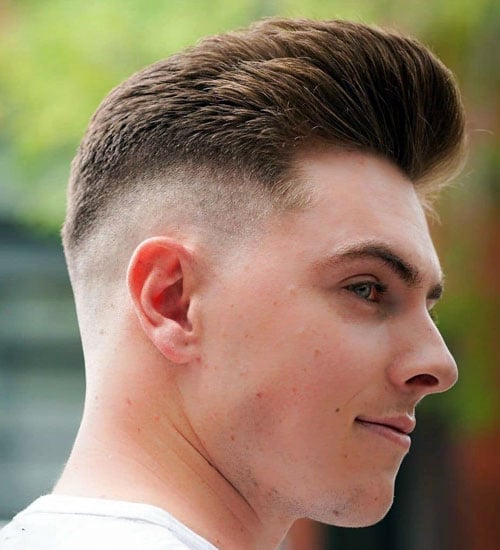 Textured Pompadour with Mid Burst Fade