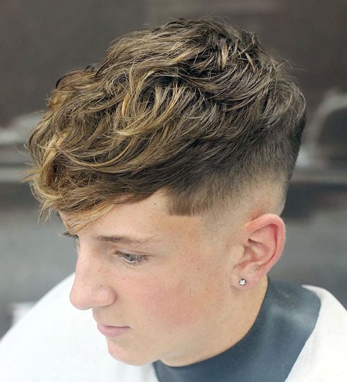 Textured Push Forward with Long Fringe and Low Skin Fade