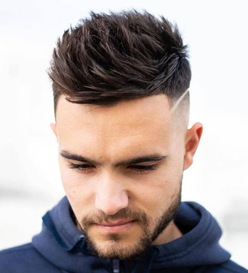 Textured Spiky Hair Fade with Shaved Line